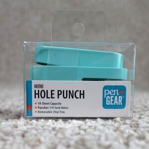 Pen Gear Mini Hole Punch Teal 10 Sheet Capacity‎ Removable Chip Tray